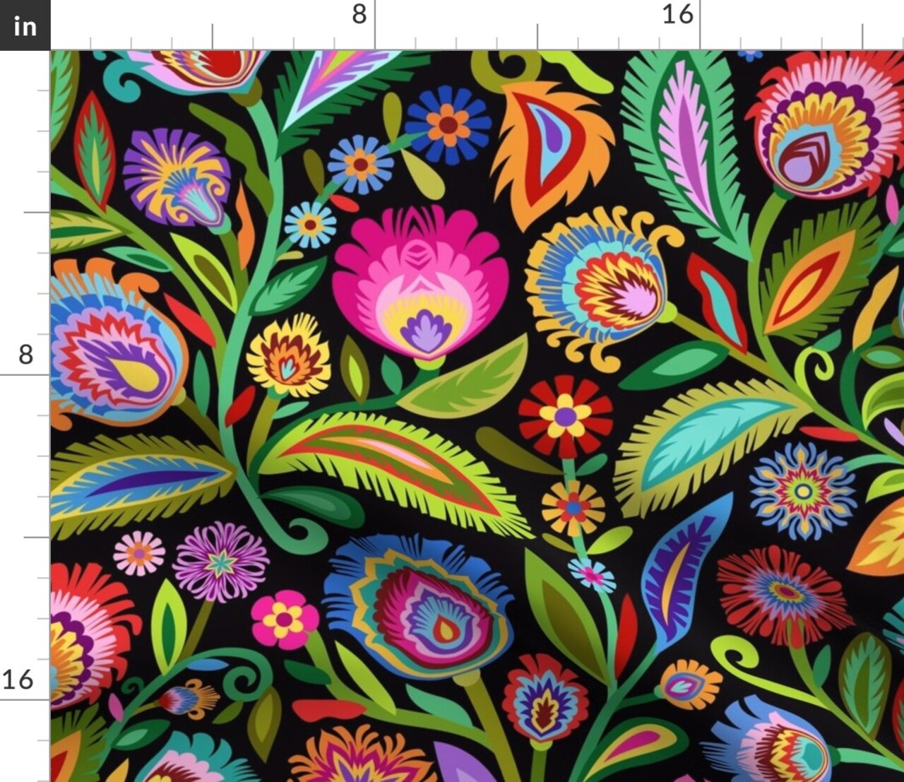 Wycinanki Floral Garden European Bright Maximalist Folk Art Style Vintage Inspired Damask Colorful Rustic Custom Printed Fabric by Spoonflower Various Fabrics by the Yard or Fat Quarter